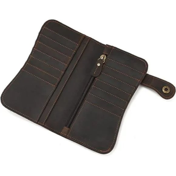 New Men's Genuine Leather Long Wallet Chain Wallet Card holder Wallet - Picture 5 of 8